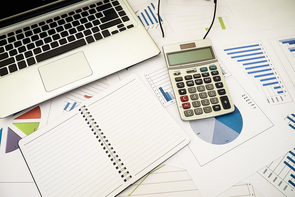 Calculator with Notebook and Computer Tablet